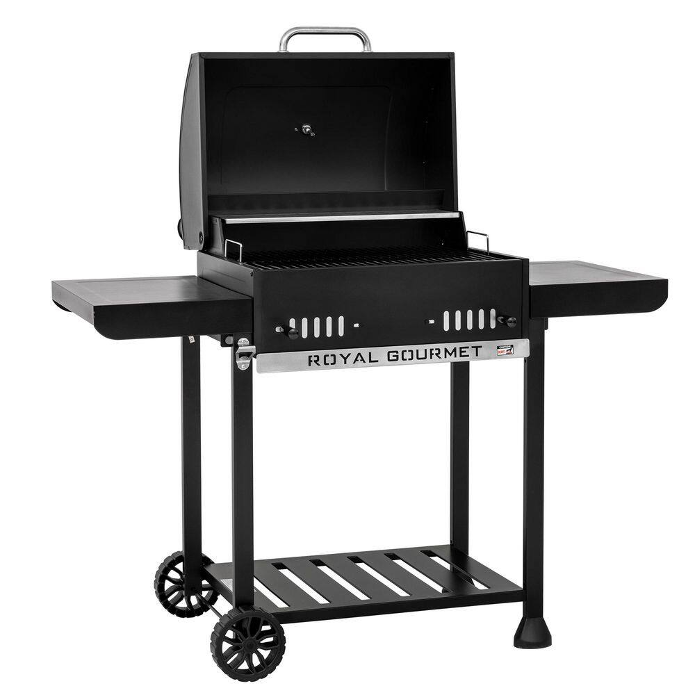 Royal Gourmet CD1824EH 24 in. Movable Charcoal Grill in Black, 2 Foldable Side Shelves, 2-Level Height-Adjustable Charcoal Pan1