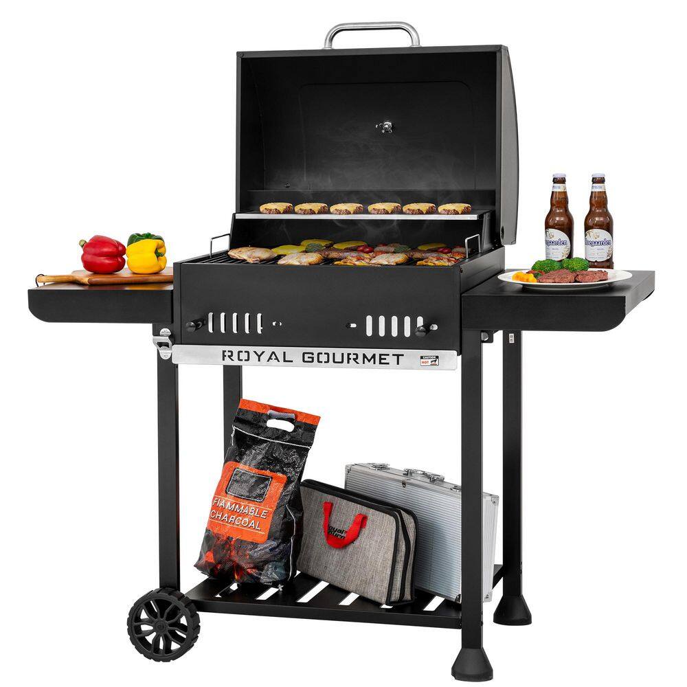 Royal Gourmet CD1824EH 24 in. Movable Charcoal Grill in Black, 2 Foldable Side Shelves, 2-Level Height-Adjustable Charcoal Pan5
