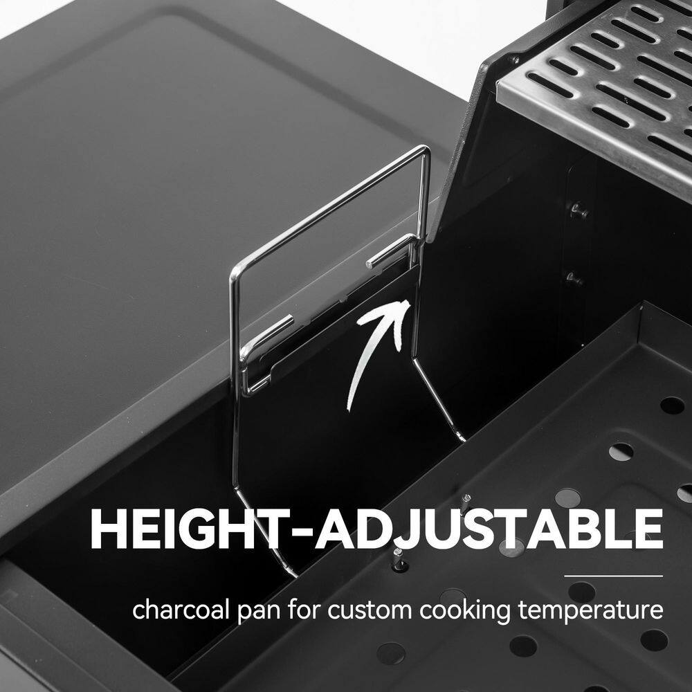 Royal Gourmet CD1824EH 24 in. Movable Charcoal Grill in Black, 2 Foldable Side Shelves, 2-Level Height-Adjustable Charcoal Pan8