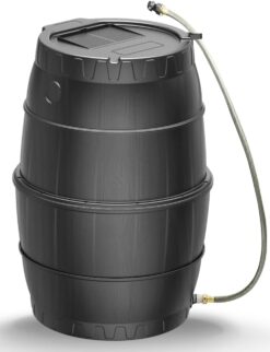 SQUEEZE master 50 Gallon Rainwater Collection Barrel-BPA Free Home Rain Catcher with Outlet Hose-Flatback Designed Water Storage Collection Barrel for Gardens and Plants