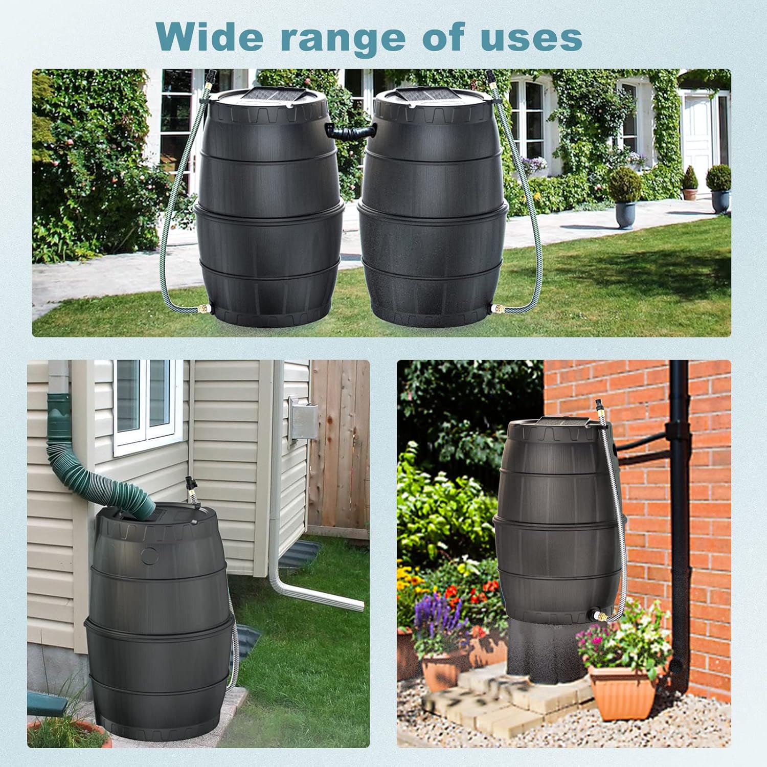 SQUEEZE master 50 Gallon Rainwater Collection Barrel-BPA Free Home Rain Catcher with Outlet Hose-Flatback Designed Water Storage Collection Barrel for Gardens and Plants78