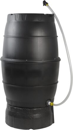 SQUEEZE master 50 Gallon Rainwater Collection Barrel with Stand-BPA Free Home Rain Catcher with Outlet Hose-Flatback Designed Water Storage Collection Barrel for Gardens and Plants
