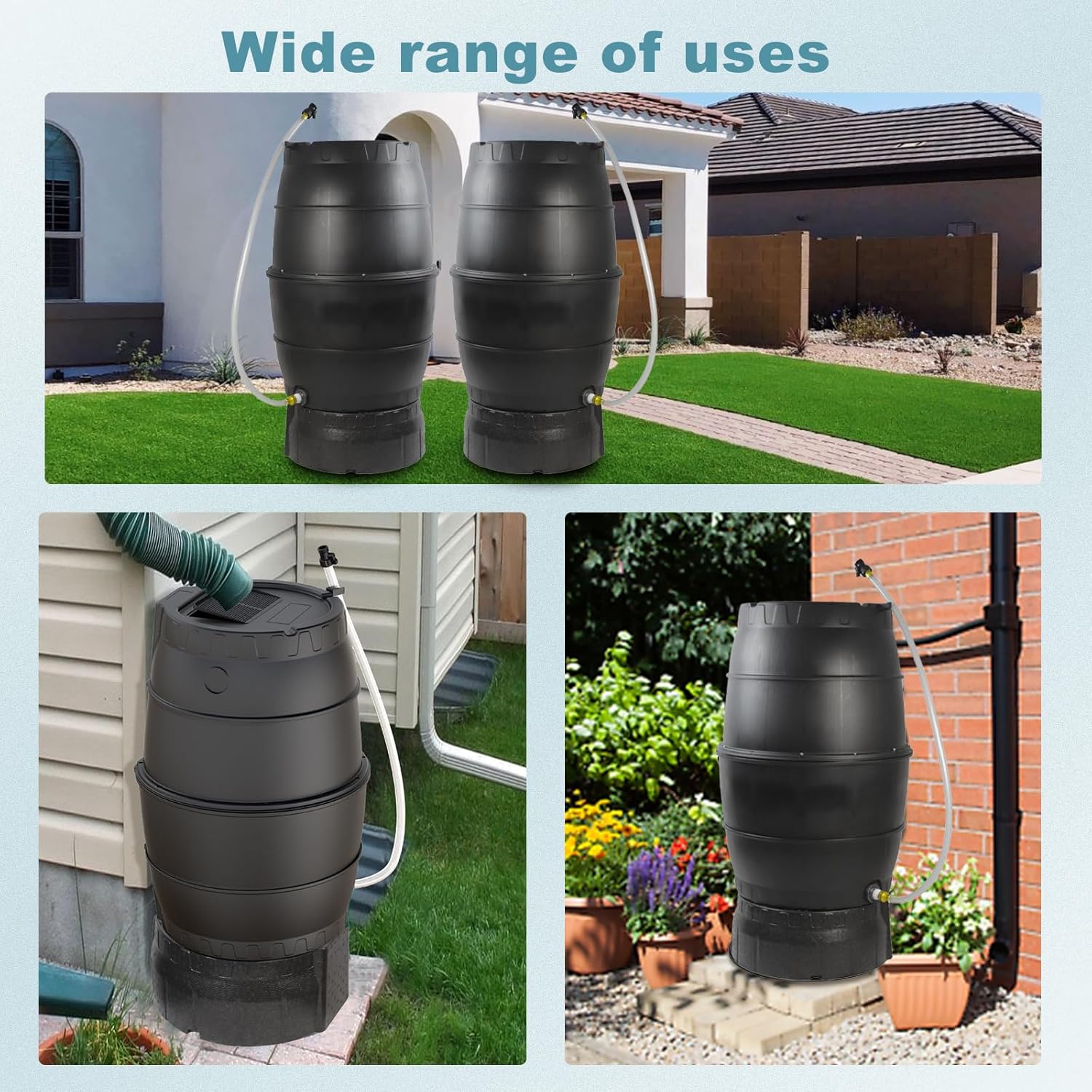 SQUEEZE master 50 Gallon Rainwater Collection Barrel with Stand-BPA Free Home Rain Catcher with Outlet Hose-Flatback Designed Water Storage Collection Barrel for Gardens and Plants7