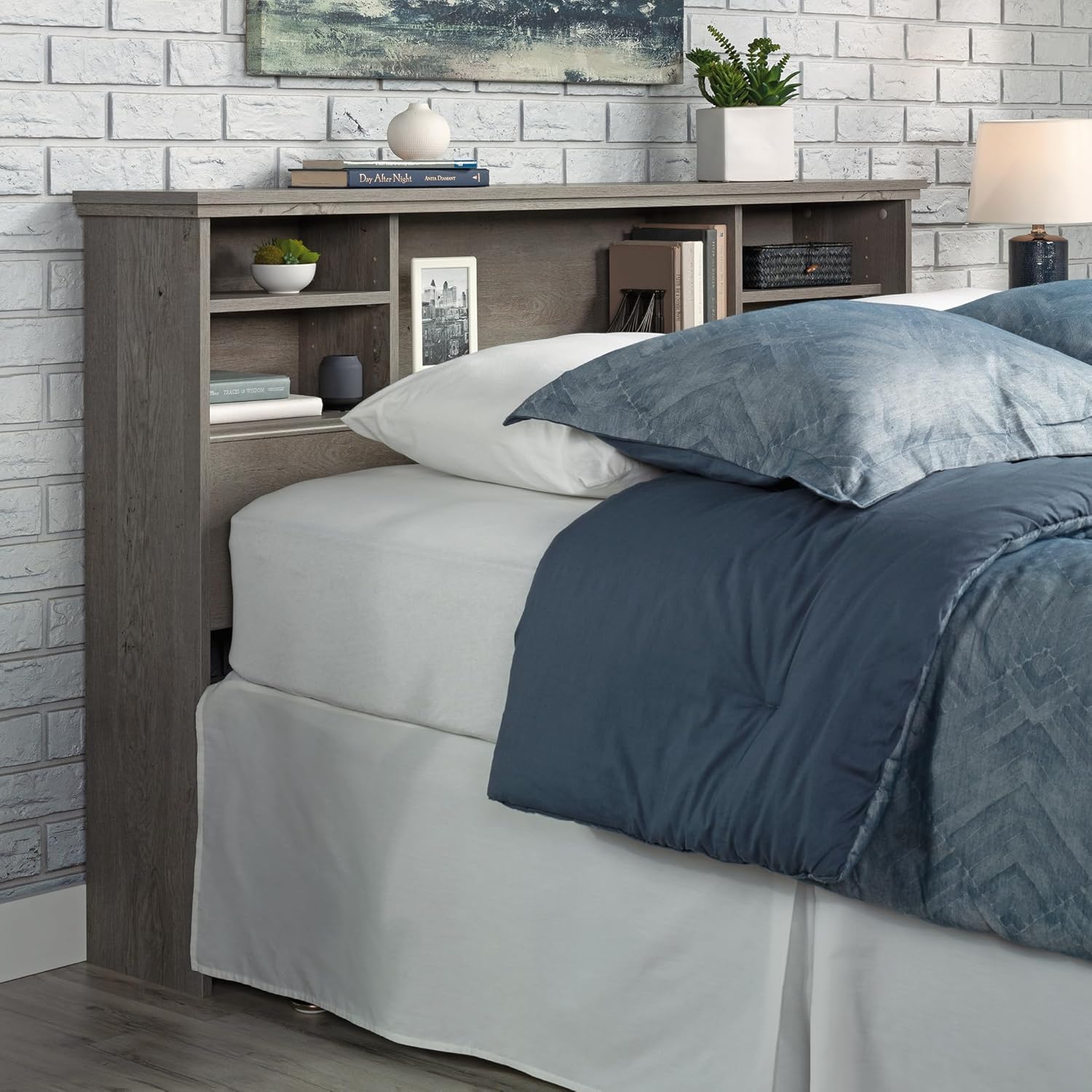 Sauder River Ranch Full Queen Bookcase Headboard, in a Mystic Oak Finish1