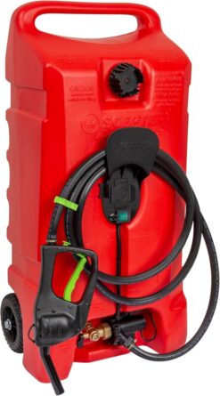 Scepter Flo 'N Go 14 Gallon (53 Liter) Powered Fueling Station, Portable Gas Caddy with Fill-Rite Transfer Pump and 10-Foot Hose for Farm, Marine, Commercial, and Home Use, Gasoline-Only, Red