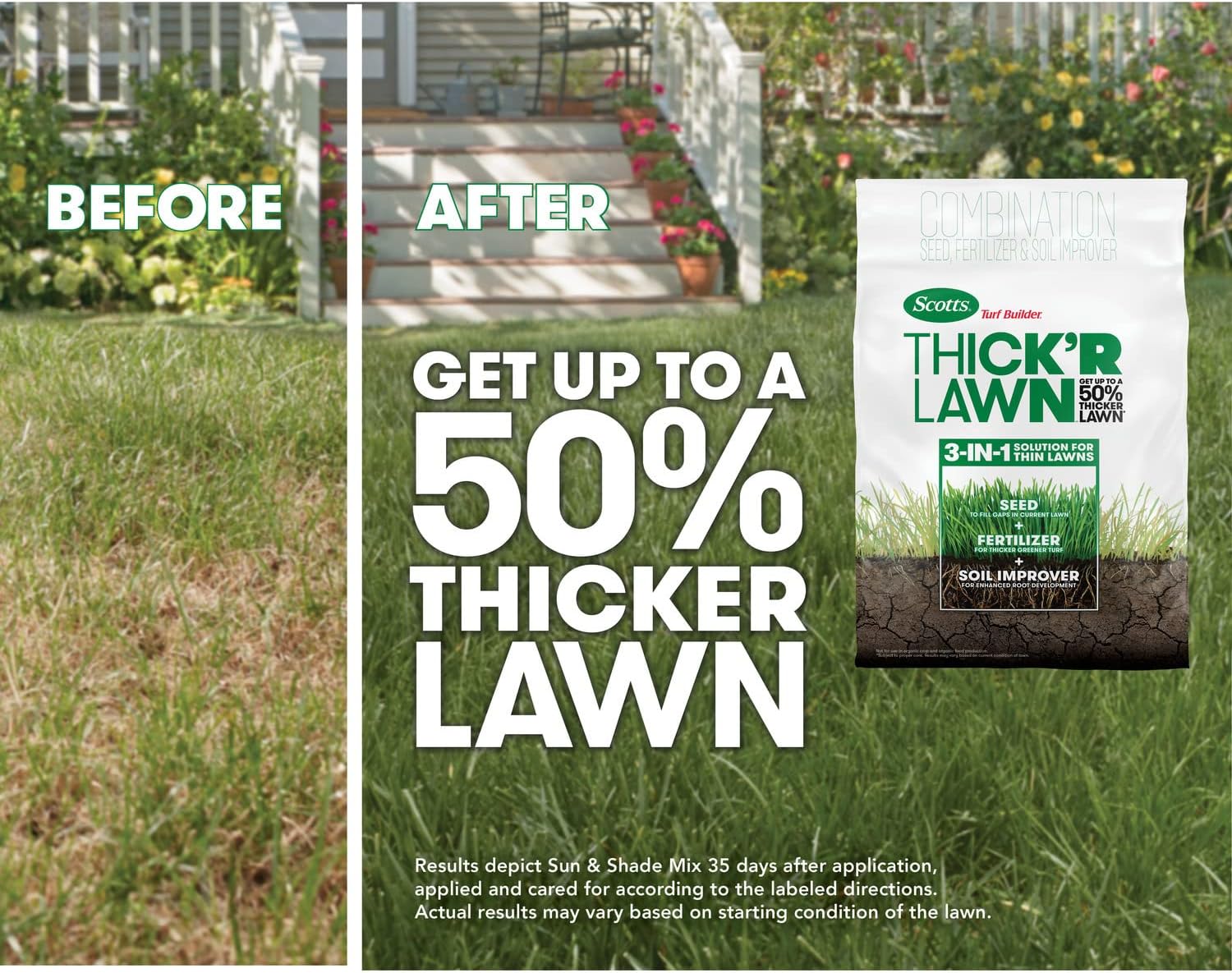 Scotts Turf Builder Thick'R Lawn Sun & Shade Seed, Fertilizer, Soil Improver, 12 lb. 2-pack1