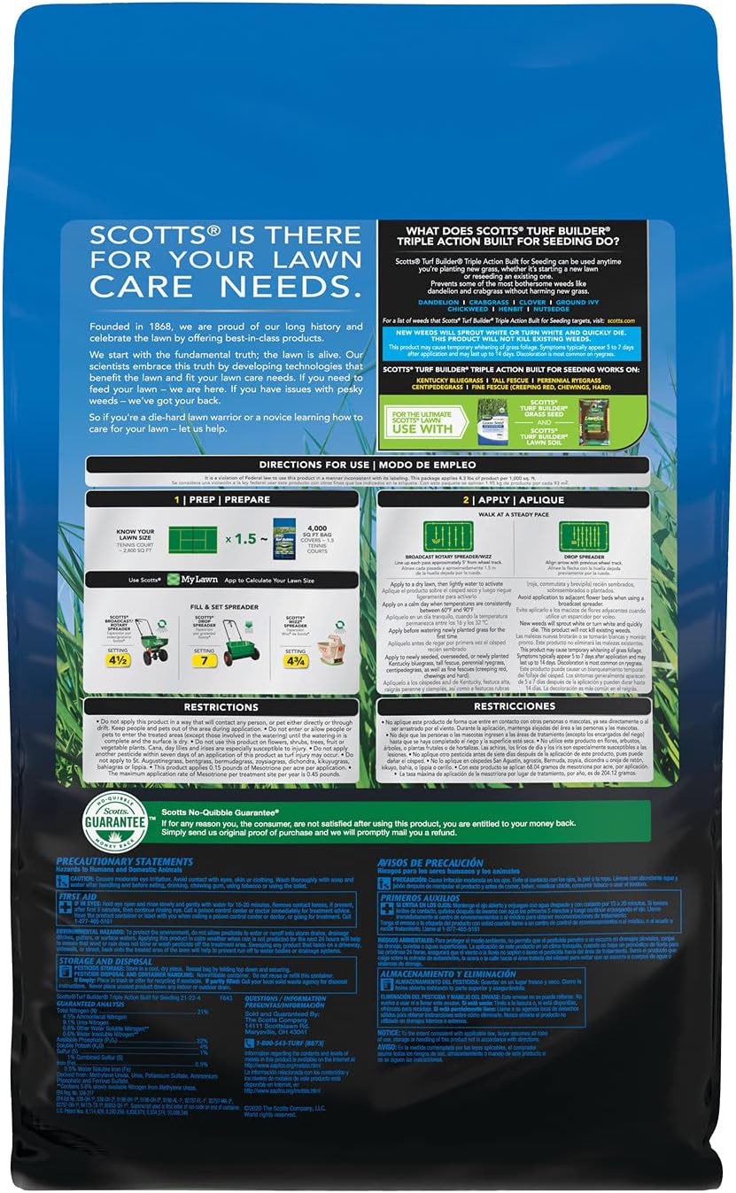 Scotts Turf Builder Triple Action Built For Seeding, Weed Preventer and Fertilizer for New Lawns, 4,000 sq. ft., 17.2 lbs.1