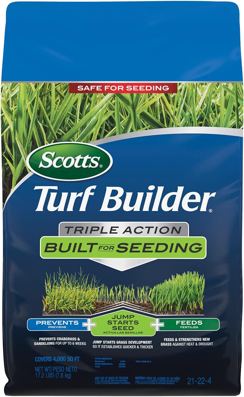 Scotts Turf Builder Triple Action Built For Seeding, Weed Preventer and Fertilizer for New Lawns, 4,000 sq. ft., 17.2 lbs. Scotts Turf Builder Triple Action Built For Seeding, Weed Preventer and Fertilizer for New Lawns, 4,000 sq. ft., 17.2 lbs.