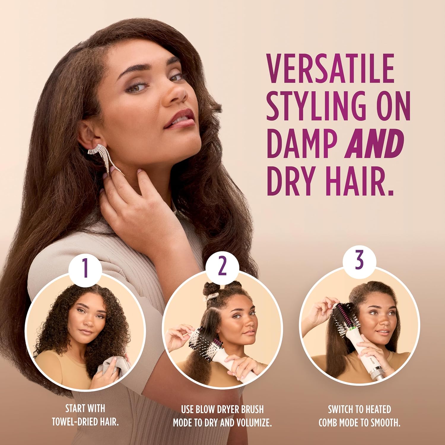 Shark HT202 SmoothStyle Heated Comb + Blow Dryer Brush, Dual Mode, for All Hair Types, Silk1