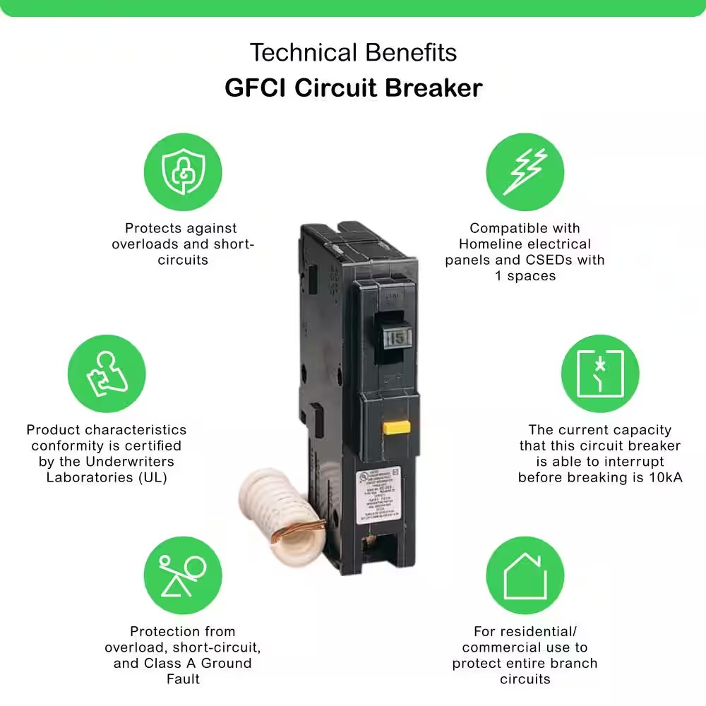 Square D HOM115GFICP Homeline 15 Amp Single-Pole GFCI Circuit Breaker1_11zon