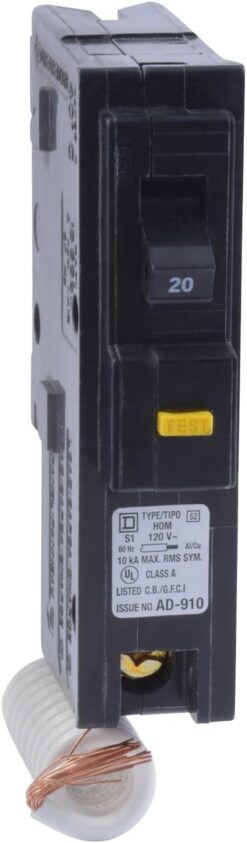 Square D HOM120GFICP Homeline 20 Amp Single-Pole GFCI Circuit Breaker