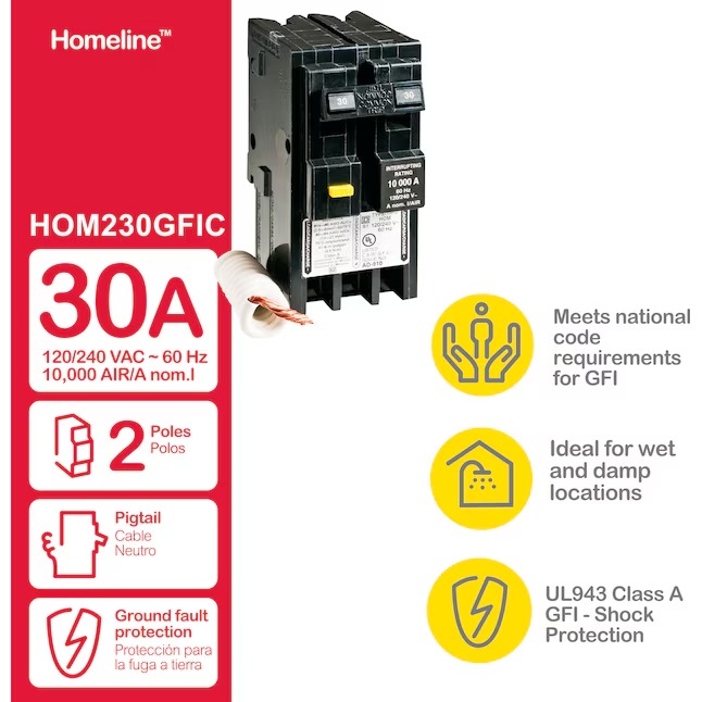 Square D HOM230GFIC Homeline 30-amp 2 -Pole GFCI Circuit Breaker7_11zon