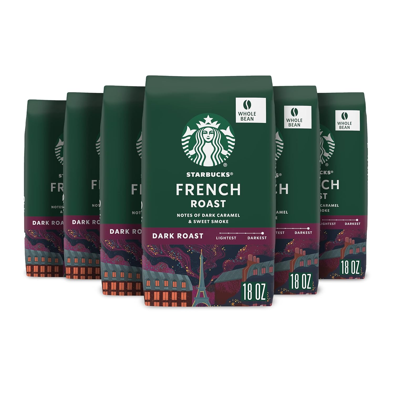 Starbucks Whole Bean Coffee, Dark Roast Coffee, French Roast, 100% Arabica, 6 bags (18 oz each) Starbucks Whole Bean Coffee, Dark Roast Coffee, French Roast, 100% Arabica, 6 bags (18 oz each)