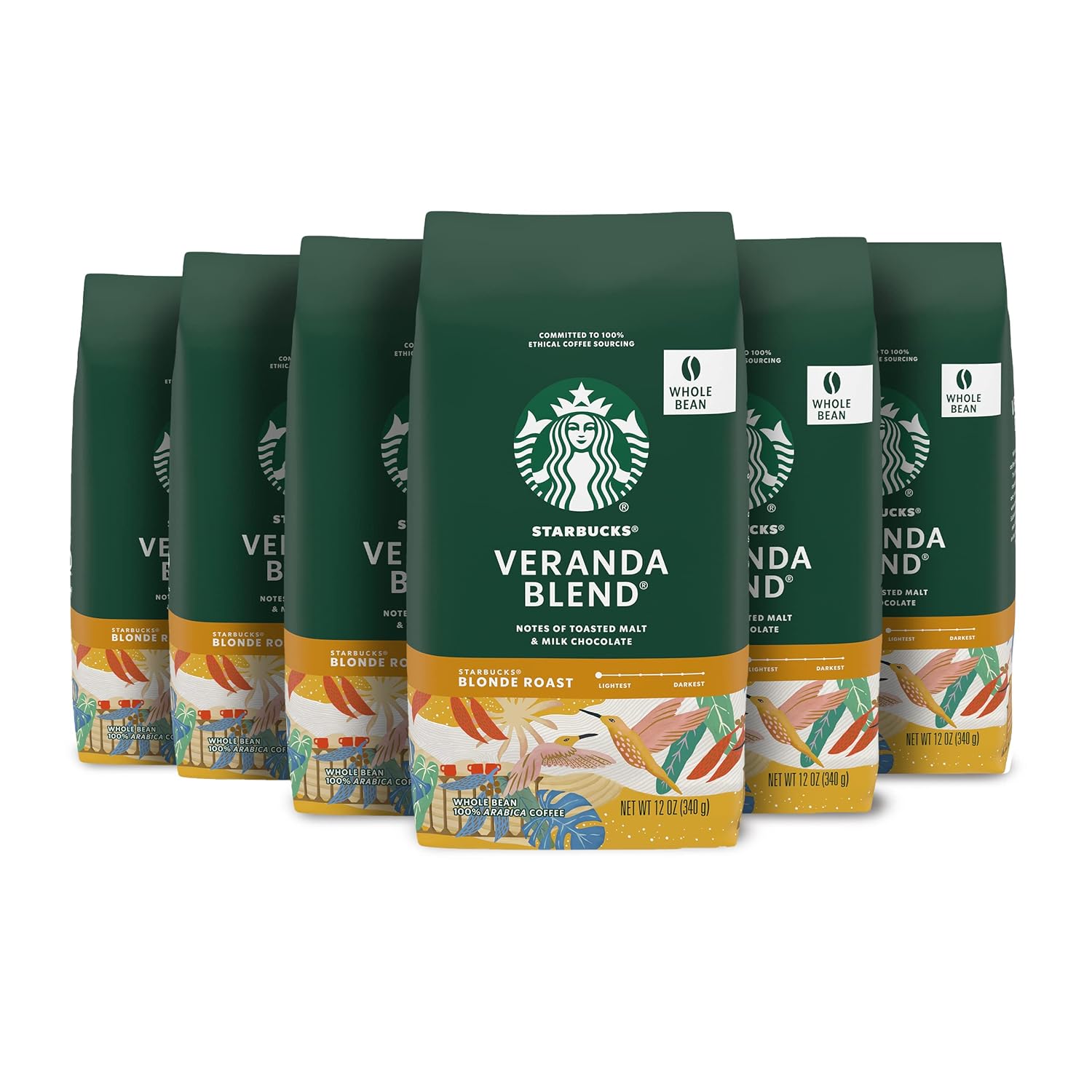 Starbucks Whole Bean Coffee, Starbucks Blonde Roast Coffee, Veranda Blend, 100% Arabica, 6 bags (12 oz each) Starbucks Whole Bean Coffee, Starbucks Blonde Roast Coffee, Veranda Blend, 100% Arabica, 6 bags (12 oz each)