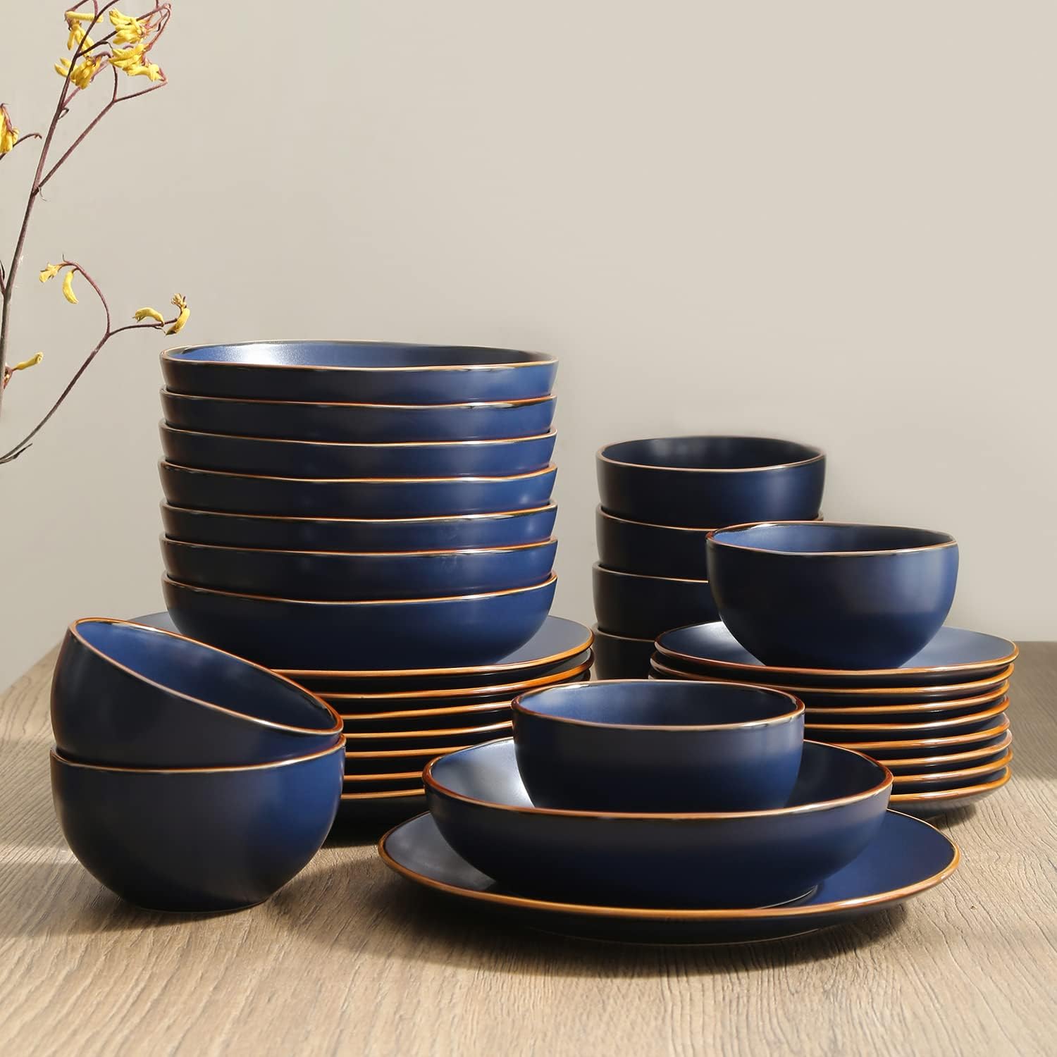 Stone Lain Brasa Modern Stoneware 32 Piece Dinnerware Sets, Plates and bowls Sets, Dish Set for 8, Blue1