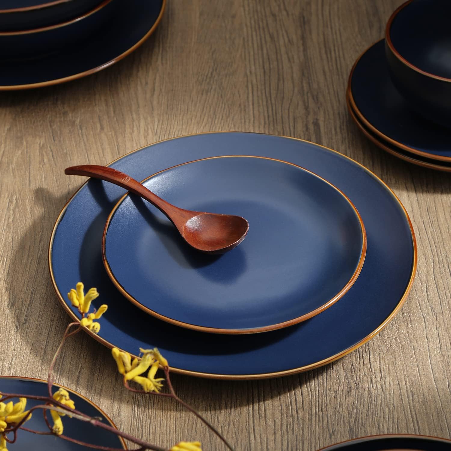 Stone Lain Brasa Modern Stoneware 32 Piece Dinnerware Sets, Plates and bowls Sets, Dish Set for 8, Blue3