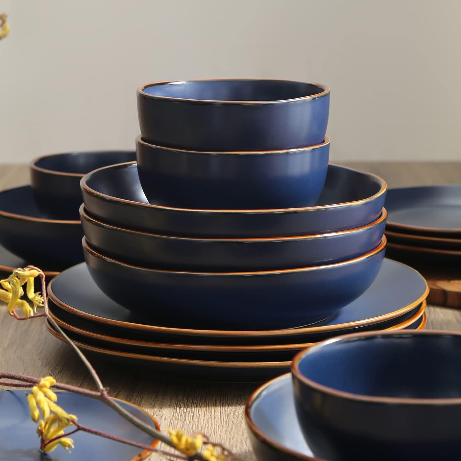 Stone Lain Brasa Modern Stoneware 32 Piece Dinnerware Sets, Plates and bowls Sets, Dish Set for 8, Blue4