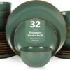 Stone Lain Brasa Modern Stoneware 32 Piece Dinnerware Sets, Plates and bowls Sets, Dish Set for 8, Green