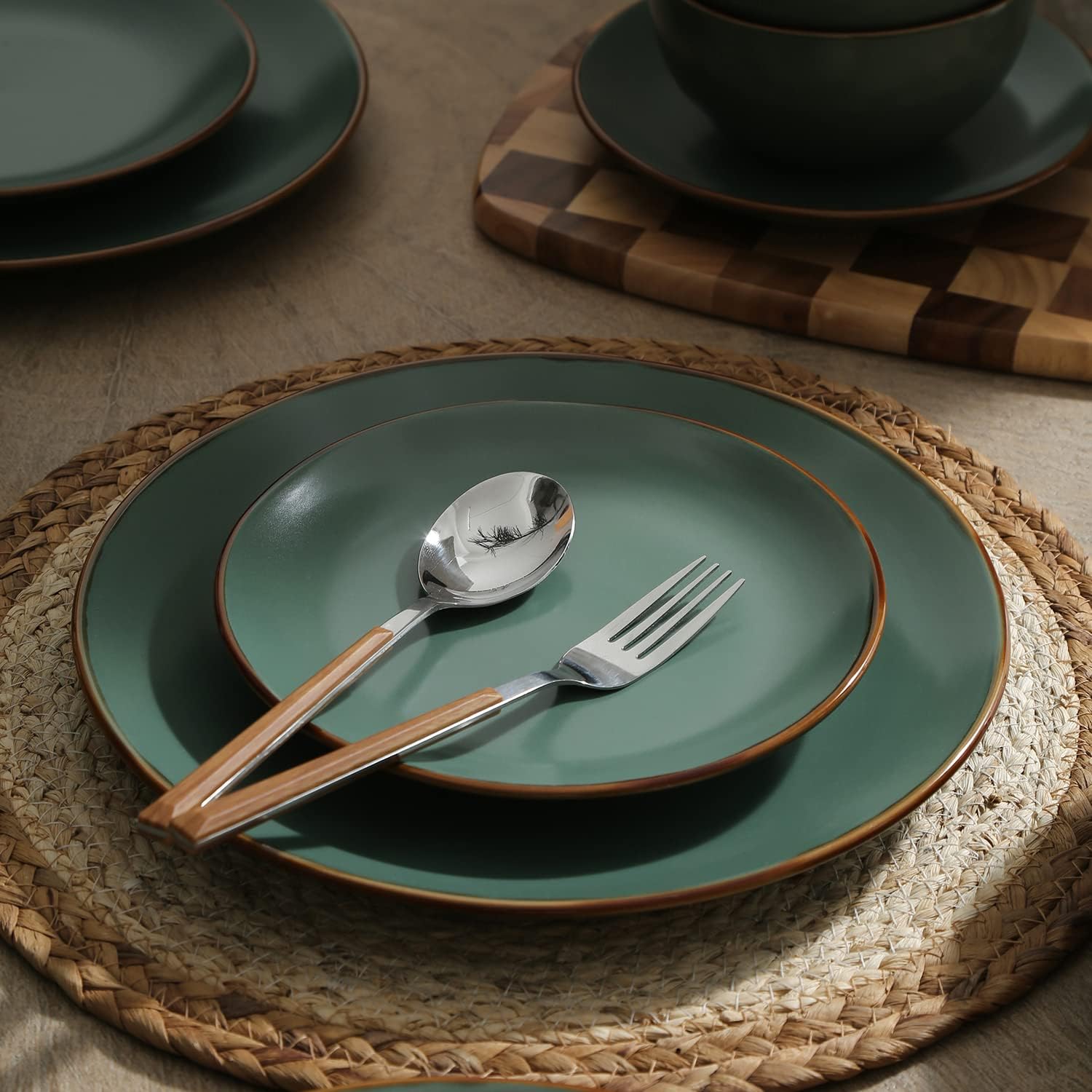 Stone Lain Brasa Modern Stoneware 32 Piece Dinnerware Sets, Plates and bowls Sets, Dish Set for 8, Green5