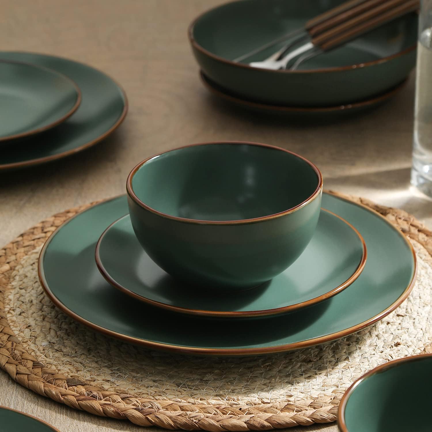 Stone Lain Brasa Modern Stoneware 32 Piece Dinnerware Sets, Plates and bowls Sets, Dish Set for 8, Green6