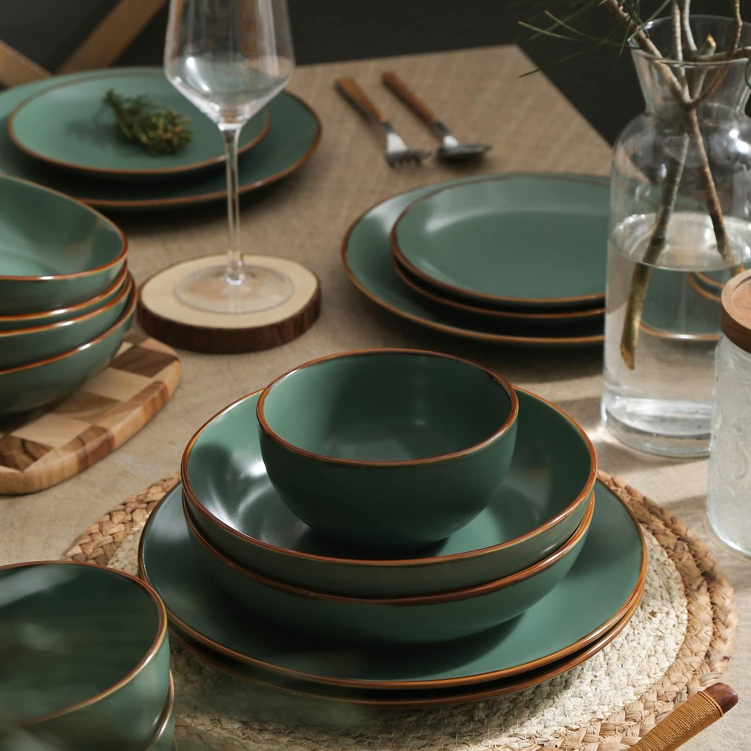 Stone Lain Brasa Modern Stoneware 32 Piece Dinnerware Sets, Plates and bowls Sets, Dish Set for 8, Green9