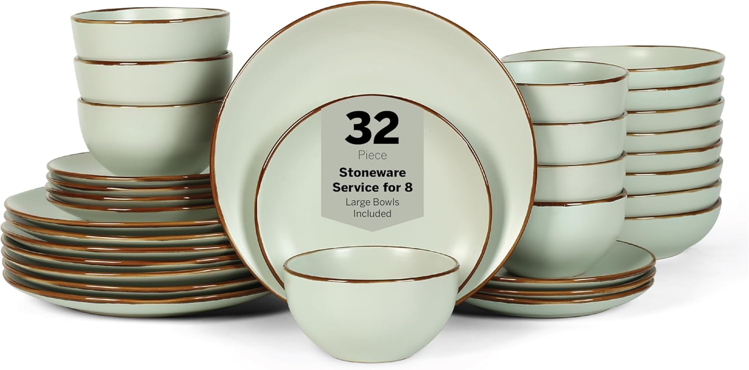 Stone Lain Brasa Modern Stoneware 32 Piece Dinnerware Sets, Plates and bowls Sets, Dish Set for 8, Light Green Stone Lain Brasa Modern Stoneware 32 Piece Dinnerware Sets, Plates and bowls Sets, Dish Set for 8, Light Green