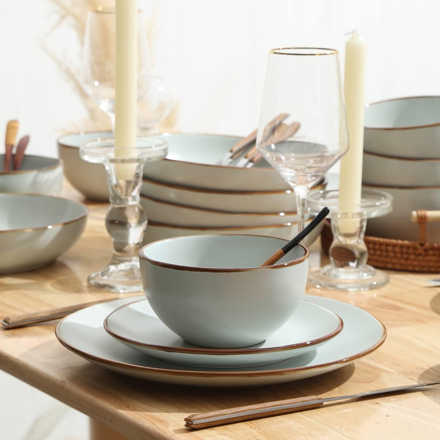 Stone Lain Brasa Modern Stoneware 32 Piece Dinnerware Sets, Plates and bowls Sets, Dish Set for 8, Light Green12