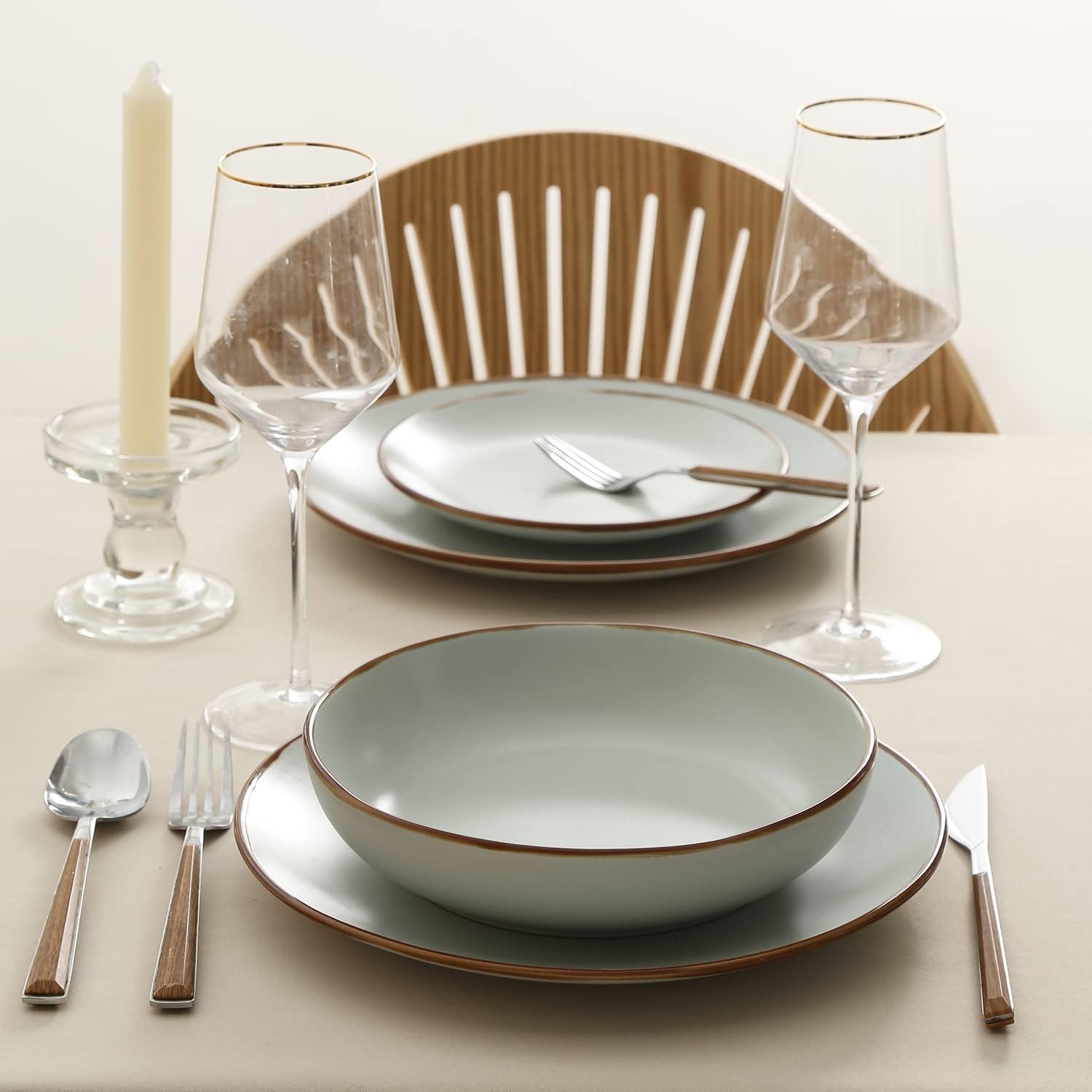 Stone Lain Brasa Modern Stoneware 32 Piece Dinnerware Sets, Plates and bowls Sets, Dish Set for 8, Light Green14