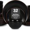 Stone Lain Brasa Stoneware 32 Piece Dinnerware, Plates and Bowls Sets for 8, Black, Glossy Rustic-Chic Design, Microwave & Dishwasher Safe