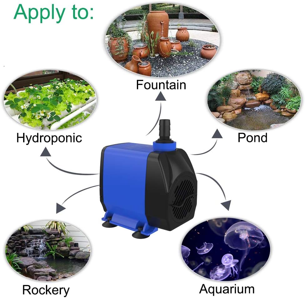 Submersible Pump 1056GPH (4000L H 85W) Ultra Quiet with Dry Burning Protection 9.8ft Power Cord for Fountains, Hydroponics, Ponds, Aquariums & More…9