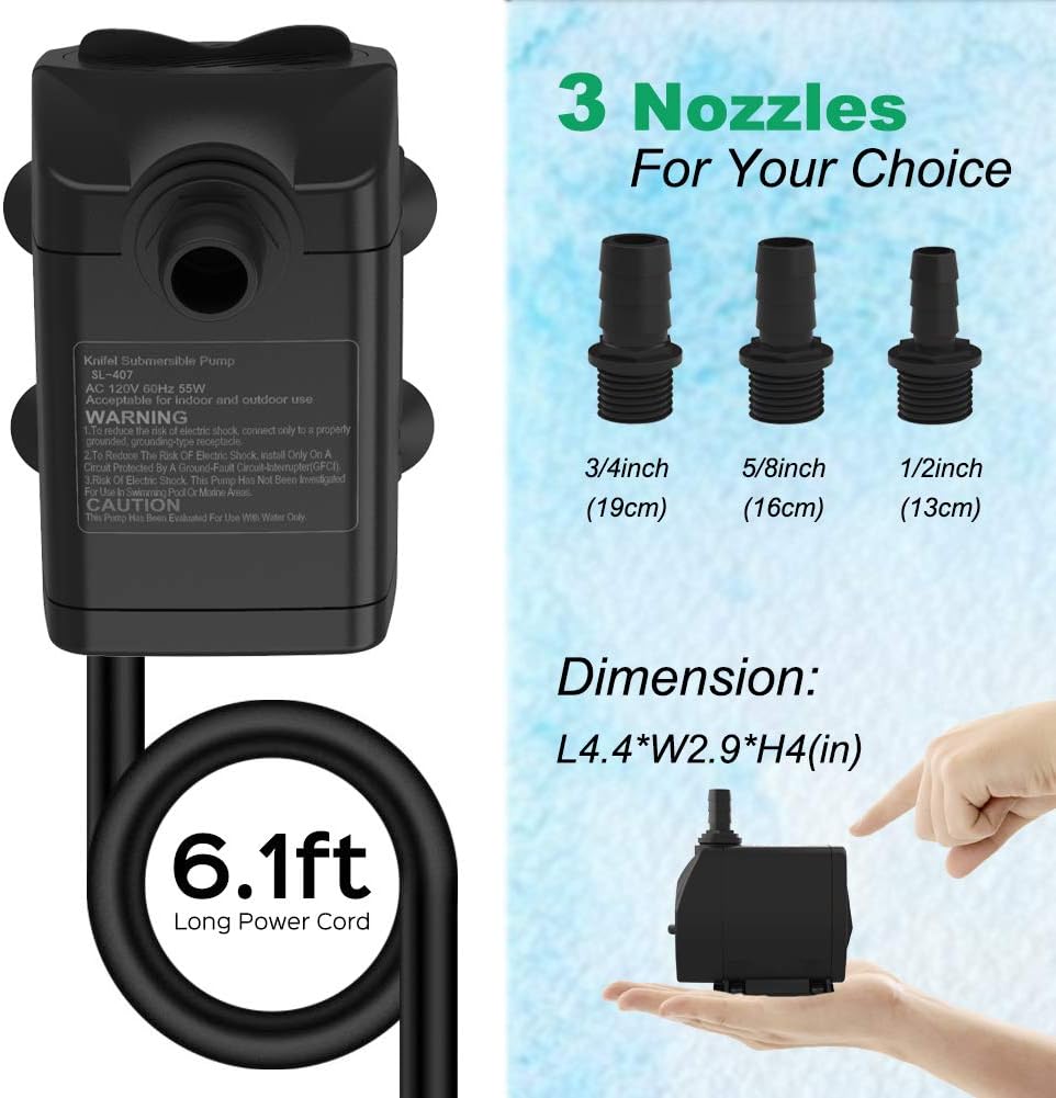 Submersible Pump 660GPH (2500L H 45W) Ultra Quiet with Dry Burning Protection 8.2ft High Lift for Fountains, Hydroponics, Ponds, Aquariums & More…7