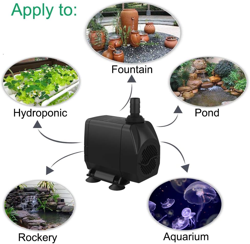 Submersible Pump 660GPH (2500L H 45W) Ultra Quiet with Dry Burning Protection 8.2ft High Lift for Fountains, Hydroponics, Ponds, Aquariums & More…9