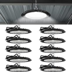 Sunco 10 Pack UFO LED High Bay Light, Shop Lights for Warehouse, Plug & Play, 19500 LM, 150W, 4000K Cool White, Power Cord Included, IP65 Waterproof Shatterproof Fixture UL.