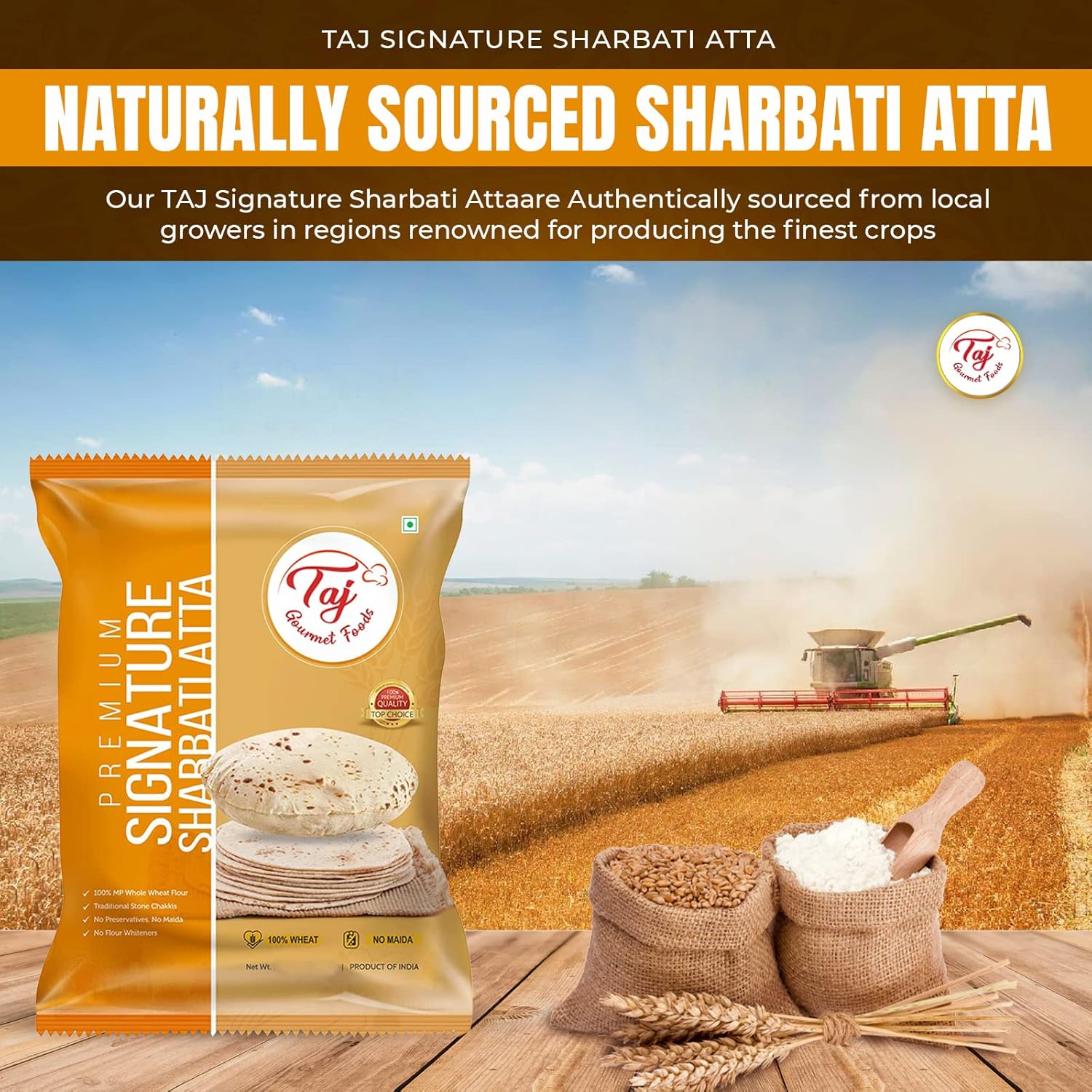 TAJ Signature Sharbati Atta 20-Pounds (Chakki Atta - Stone Ground), 100% Whole Wheat Flour, Chappati Flour3