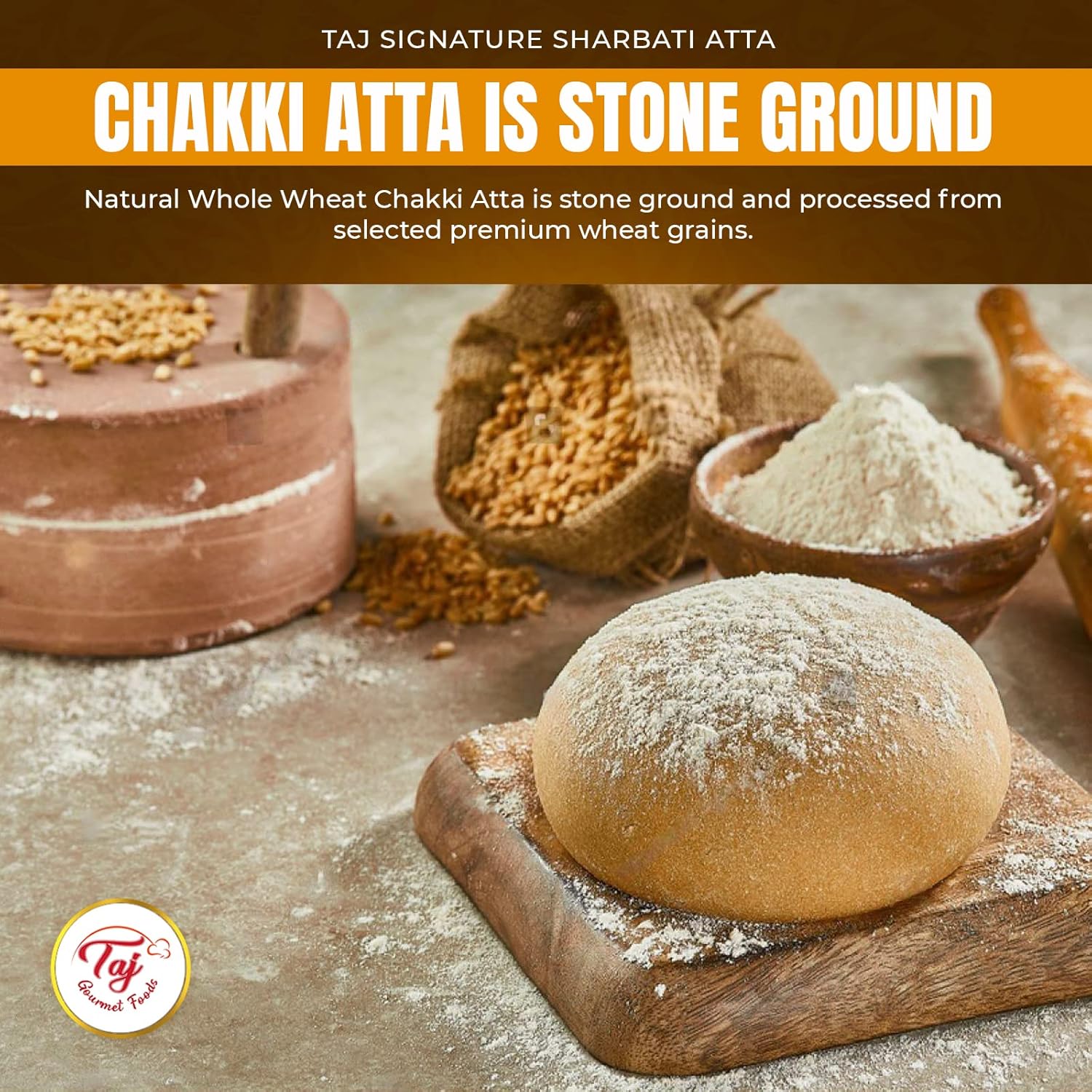 TAJ Signature Sharbati Atta 20-Pounds (Chakki Atta - Stone Ground), 100% Whole Wheat Flour, Chappati Flour8
