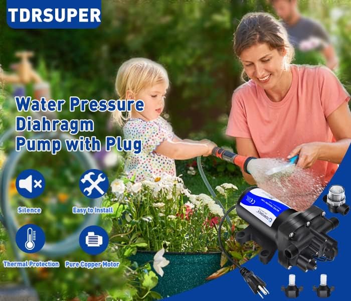 TDRFORCE Fresh Water Booster Pump - 5.5GPM, 75 PSI, Self Priming, Diaphragm, Washdown & Inline for Boats & Garden Hose11