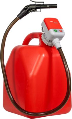 TERA PUMP 5th Gen TRFA01 Fuel Transfer Pump with Overfill Protection (2.7 GPM) Universal Gas Can Adapter, 39.4 inch Vinyl Hose, Liquid Transfer Pump for E15, E85, Gas, Diesel & More