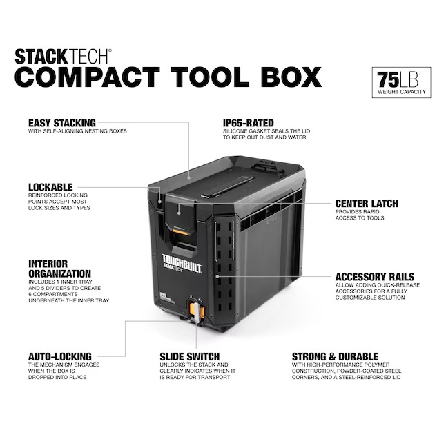 TOUGHBUILT TB-B1-B-60C STACKTECH Compact 10.4-in W x 13.5-in H x 16-in D Plastic Metal Tool Box2_11zon