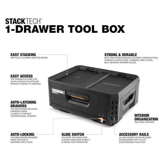 TOUGHBUILT TB-B1-D-30-1 STACKTECH 21-in W x 8.8-in H x 16-in D Plastic Metal Tool Box4_11zon
