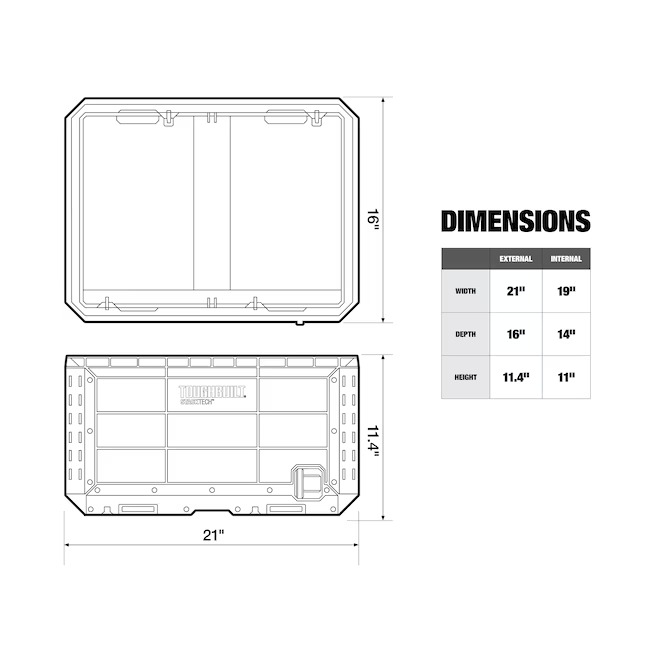TOUGHBUILT TB-B1-X-50 STACKTECH Crate 21-in W x 11.4-in H x 16-in D Plastic Metal Tool Box0_11zon