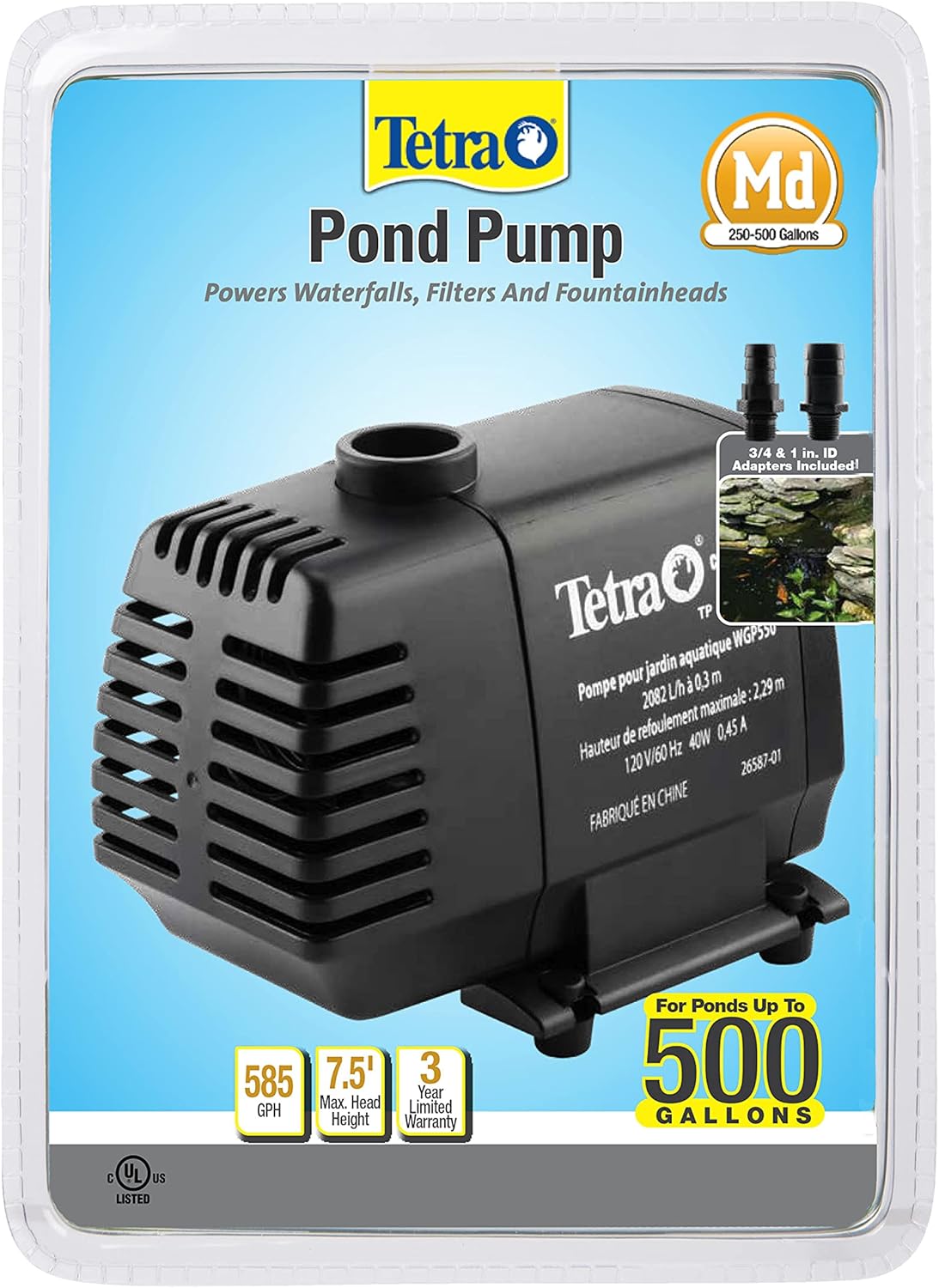 TetraPond Water Garden Pump, Powers Waterfalls Filters Fountain Heads,Black,50 to 500 Gallons1