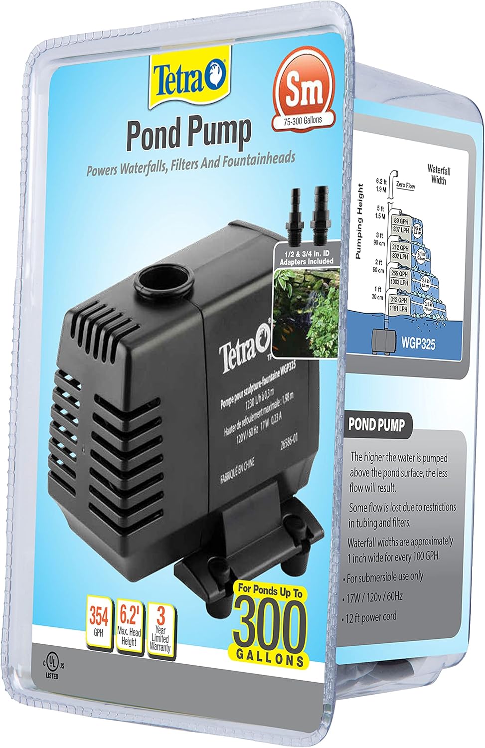 TetraPond Water Garden Pump, Powers Waterfalls Filters Fountain Heads,Black,50 to 500 Gallons7