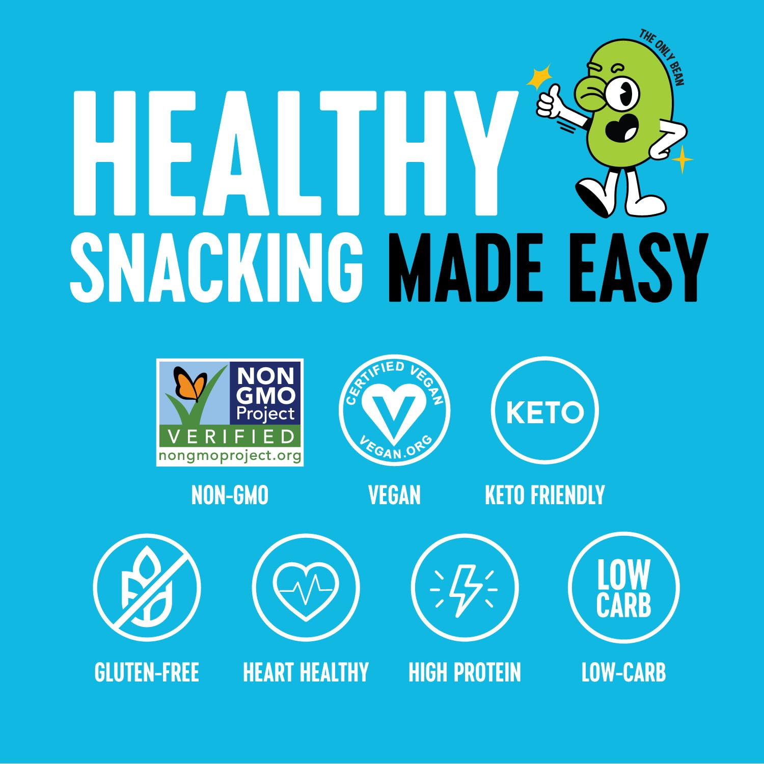 The Only Bean High Protein Snacks, Healthy Office Snacks, Healthy Snacks for Adults and Kids for Lunch, Vegan, Low Carb & Gluten Free - Edamame Beans Snack, Variety Pack - 0.9oz (Pack of 45)0