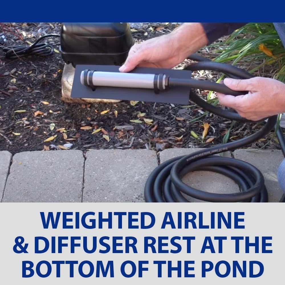 The Pond Guy Pond Aerator 2, Complete Aeration Kit, Water Garden Oxygenation Bubbler System Adds Oxygen to Koi & Fish Ponds, Outdoor Diaphragm Compressor Pump, Air Line & 2 Submersible Diffuser Stick9