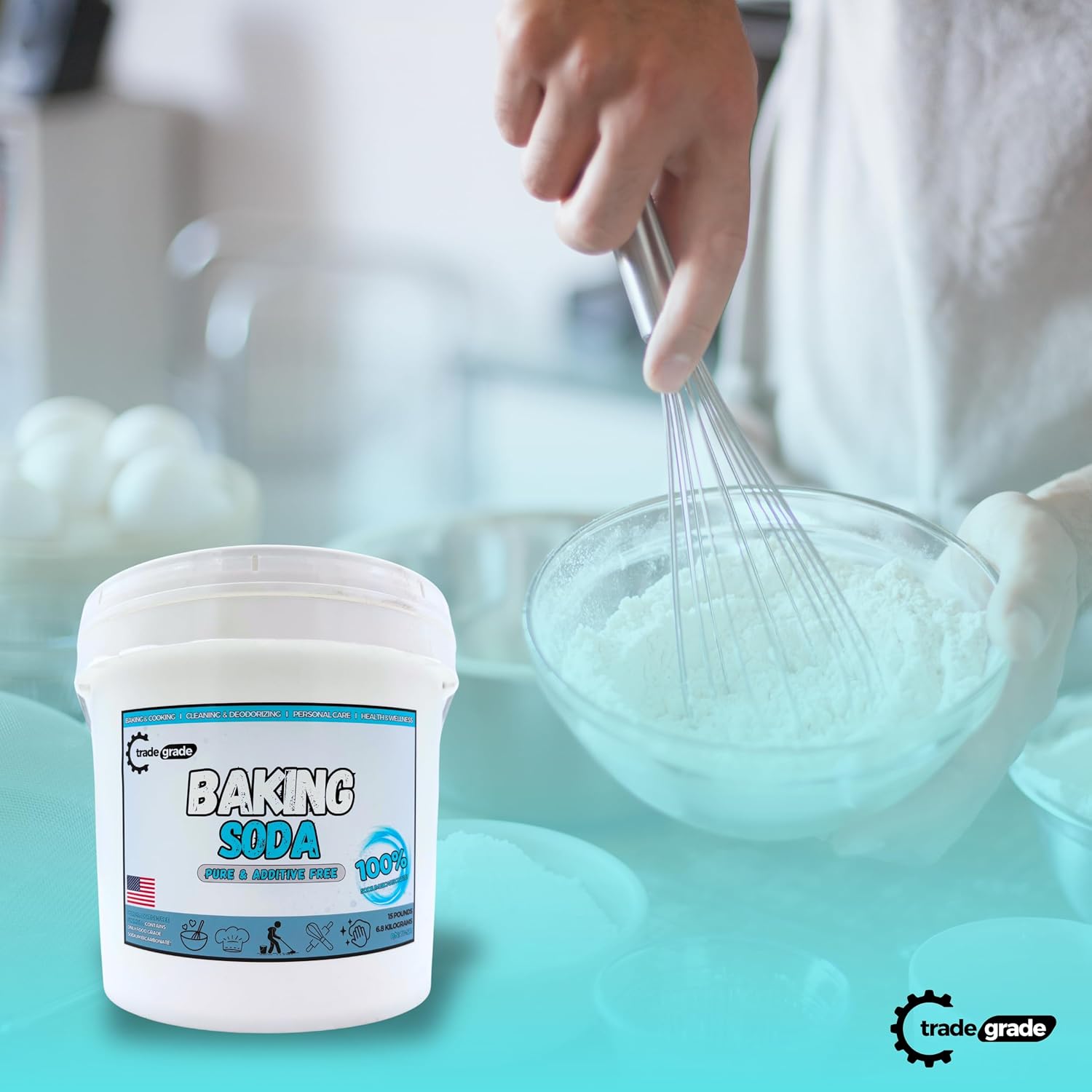 TradeGrade 100% Pure Baking Soda Powder – 30 lb Bucket Sodium Bicarbonate Premium Food-Grade for Baking, Bread, Cookies & More Natural Cleaner & Deodorizer (30 Pounds)5
