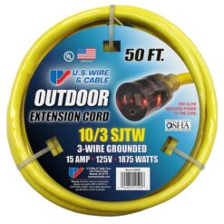 USW 68050 10 gauge Yellow Lighted Extension Cords 50-ft 10 / 3 3 Prong Yellow Outdoor SJTW Heavy Duty Lighted Extension Cord
