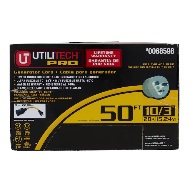Utilitech 0112 Pro Extension Cord 50-ft 10 3 3 Prong Yellow Outdoor SJTW Heavy Duty Lighted Extension Cord17_11zon