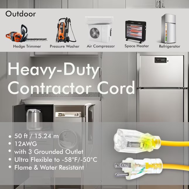 Utilitech Pro 0081 Extension Cord 50-ft 12 3 3 Prong Yellow Outdoor SJTW Medium Duty Lighted Extension Cord7_11zon (1)