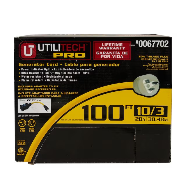Utilitech Pro 0106 Extension Cord 100-ft 10 3 3 Prong Yellow Outdoor SJTW Heavy Duty Lighted Extension Cord8_11zon