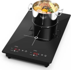 VBGK Double Induction Cooktop, 2300W 110V Portable Induction Cooktop with LED Touch Screen 9 Levels Settings,Electric cooktop with Child Safety Lock & Timer 2 burner induction cooktop